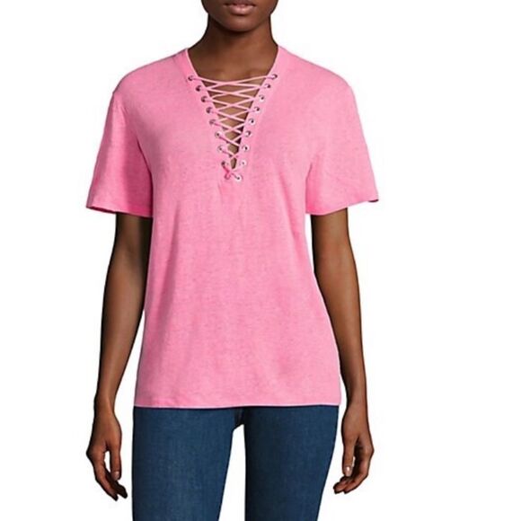IRO Imis Lace Up T -Shirt Hot Pink Neon Linen S - Picture 1 of 1